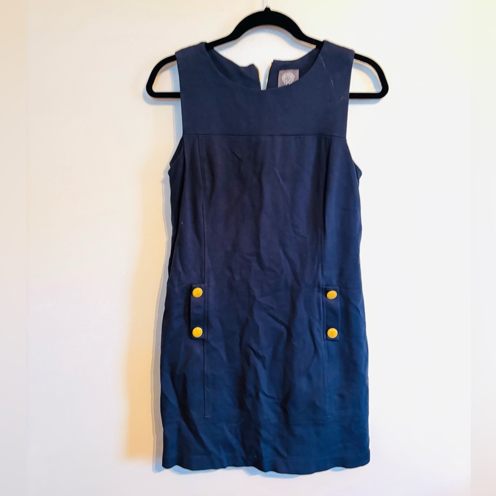 NWOT Vince Camaro dark blue sleeveless tank dress with full gold zipper back